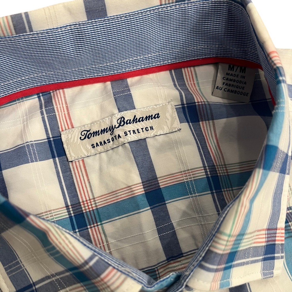 Tommy Bahama Button Down Men‎ Medium Blue Plaid Sarasota Stretch Coolmax - Picture 3 of 8